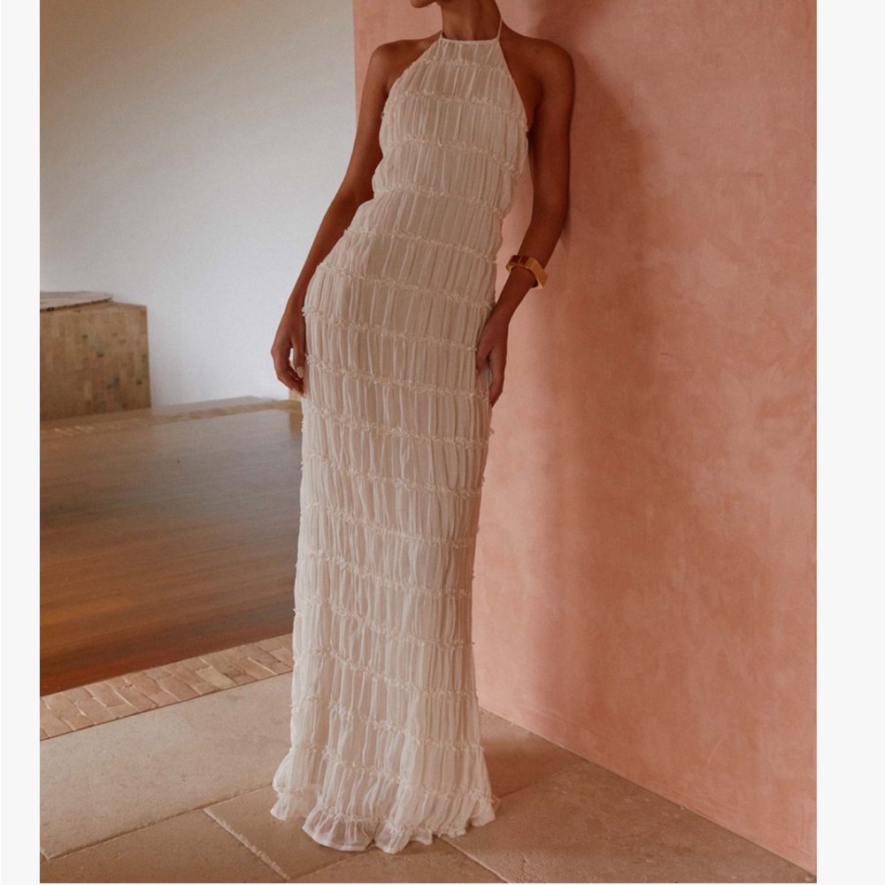 Peppermayo Cream Halter Maxi Dress